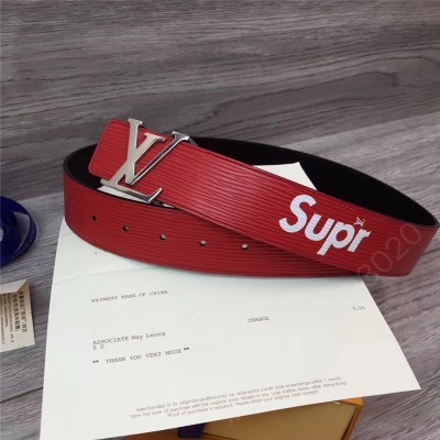 LV男士皮带/腰带 Louis vuitton 路易威登 Spreme联名 休闲款男士腰带 红色金扣 高仿LV