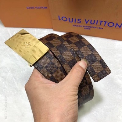 LV男士皮带/腰带 LV 路易威登 SKYLINE 双面腰带 Damier帆布 不锈钢挂扣 LV皮带 金色 高仿LV