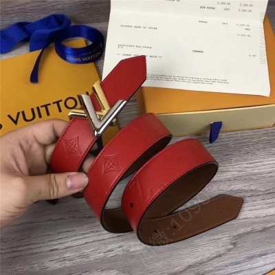 LV男士皮带/腰带 LOUIS VUITTON 专柜新品 LV皮帶 双面双色可用 红色 高仿LV
