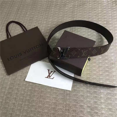 LV男士皮带/腰带 LV路易威登 皮带 海外原单品质 专柜新包装 进口皮 手工缝线 啡色银扣 高仿LV