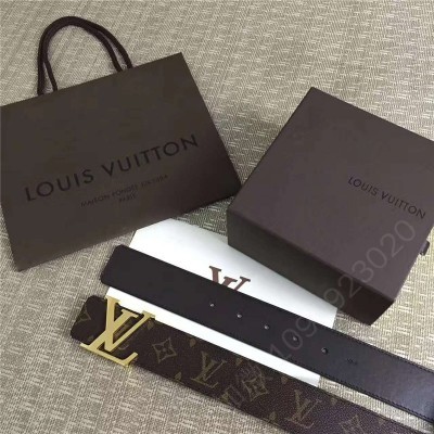 LV男士皮带/腰带 LV路易威登 皮带 海外原单品质 专柜新包装 进口皮 手工缝线 啡色金扣 高仿LV