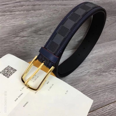 LV男士皮带/腰带 LOUIS VUITTON 专柜新品 LV皮帶 牛皮皮带 金属针扣 金色 高仿LV