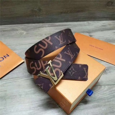 LV男士皮带/腰带 Louis vuitton 路易威登 STAMP 休闲款男士腰带 啡色金扣 高仿LV