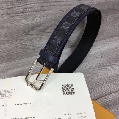 LV男士皮带/腰带 LOUIS VUITTON 专柜新品 LV皮帶 牛皮皮带 金属针扣 银色 高仿LV