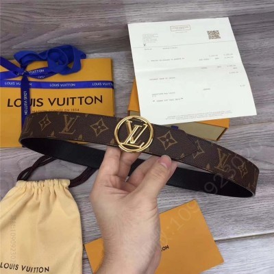 LV男士皮带/腰带 LV 路易威登 情侶款式 双面双色使用 老花图案 啡配黑色 高仿LV