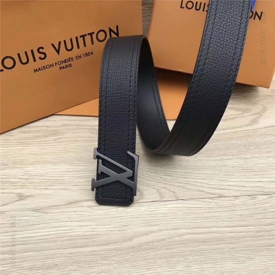 LV男士皮带/腰带 LV皮带 手搓纹小牛皮 双缝线设计 双面可用 黑带哑光黑扣 高仿LV