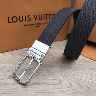 LV男士皮带/腰带 LV 专柜新包装 转动扣 手工缝线 双面可用 LV男士腰带 黑色 高仿LV