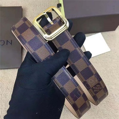 LV女士皮带/腰带 LV 路易威登 专柜新品 经典棋盘格 不锈钢针扣 女士皮带 啡色 高仿LV皮带 原单LV腰带 A货LV