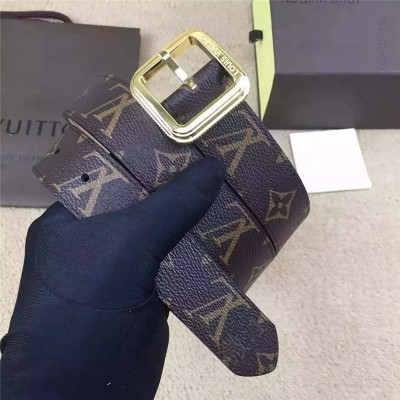 LV女士皮带/腰带 LV 路易威登 专柜新品 经典老花 牛皮皮带 金属针扣 女士皮带 啡色 高仿LV皮带 原单LV腰带 A货LV