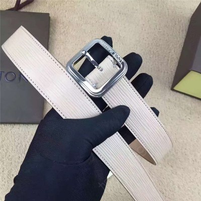 LV女士皮带/腰带 LV 路易威登 专柜新品 LV水波纹 牛皮皮带 金属针扣 女士皮带 白色 高仿LV皮带 原单LV腰带 A货LV