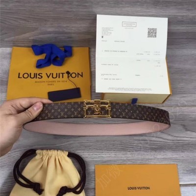 LV女士皮带/腰带 M9937 LV路易威登 私人定制版 3D立体搭扣 双面双色可用 老花 高仿LV皮带 原单LV腰带 A货LV