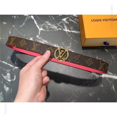 LV女士皮带/腰带 LV 新款 LV Circle 圆形LV字母 钢扣 双面腰带 啡配玫红 高仿LV皮带 原单LV腰带 A货LV