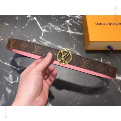 LV女士皮带/腰带 LV 新款 LV Circle 圆形LV字母 钢扣 双面腰带 啡配粉红 高仿LV皮带 原单LV腰带 A货LV