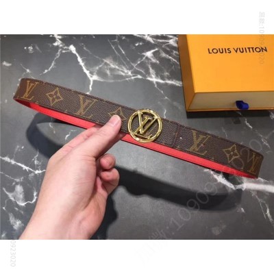 LV女士皮带/腰带 LV 新款 LV Circle 圆形LV字母 钢扣 双面腰带 啡配大红 高仿LV皮带 原单LV腰带 A货LV