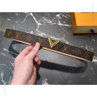 LV女士皮带/腰带 M9020 LV路易威登 全新系列 全新 V标志 女士腰带 啡色老花 高仿LV皮带 原单LV腰带 A货LV