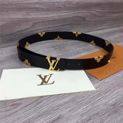 LV女士皮带/腰带 M9310 LV 路易威登 女神款 花卉装饰 进口牛皮 腰带 黑色 高仿LV皮带 原单LV腰带 A货LV