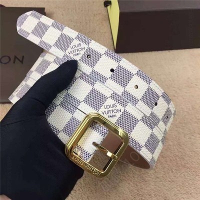 LV女士皮带/腰带 LV 路易威登 专柜新品 经典白棋盘格 不锈钢针扣 女士皮带 高仿LV皮带 原单LV腰带 A货LV