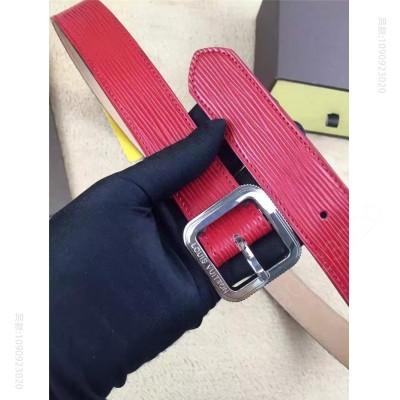 LV女士皮带/腰带 LV 路易威登 专柜新品 LV水波纹 牛皮皮带 金属针扣 女士皮带 红色 高仿LV皮带 原单LV腰带 A货LV