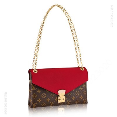 LV女包 LV PallasChain手袋 Monogram帆布女包 LV链条包 红色 高仿路易威登女包 A货LV包包