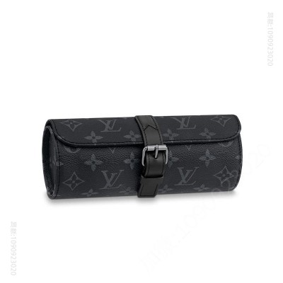 LV包包 LV 3只装腕表盒 Eclipse Monogram黑花帆布 LV手表圆筒盒 高仿路易威登女包 A货LV女包