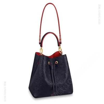 LV女包 LV NEONOE 中号手袋 Monogram Empreinte 压纹皮革女包 深蓝色 高仿路易威登女包 一比一高仿LV包包