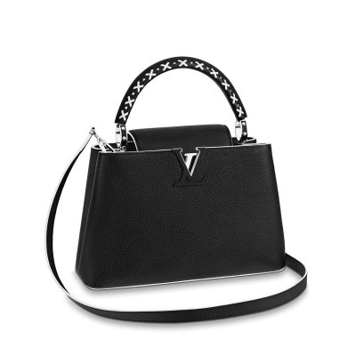 LV LV CAPUCINES 小号手袋 Taurillon皮革珍藏版女包 LV全皮女包 黑色 高仿路易威登包包 一比一原单LV女包