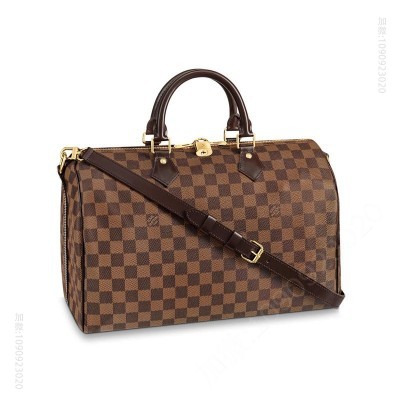 LV LV Speedy 35 手袋 （配肩带） Damier Ebene 帆布女包 LV枕头包 高仿路易威登包包