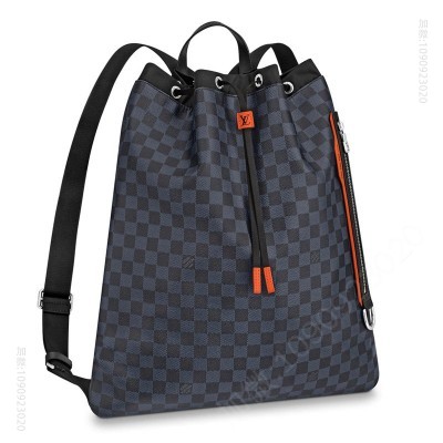 LV男包 LV 抽绳双肩包 Damier Cobalt 涂层帆布背包 LV双肩包 LV背包 原单路易威登男包
