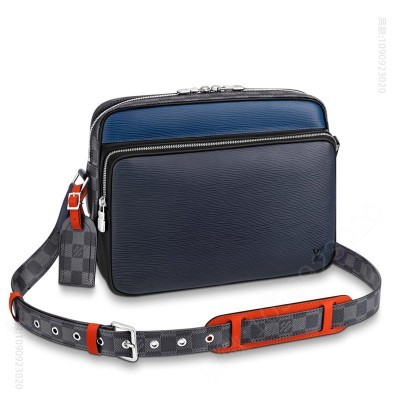 LV男包 LV Nil Slim 手袋 LV男包 Epi皮革配Damier Graphite帆布 LV邮差包 高仿路易威登男包