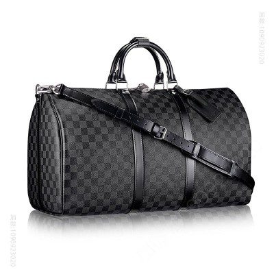 LV男包 LV 路易威登Damier Graphite帆布Keepall 55旅行袋 （配肩带） 高仿路易威登男包