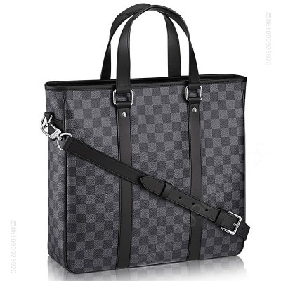 LV男包 LV TADAO 小号手袋 LV男包 LV手提斜挎包 黑格 高仿路易威登男包