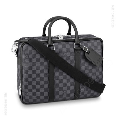 LV男包 LV ICARE手袋 Damier Graphite帆布黑格男包 LV公文包 高仿路易威登男包