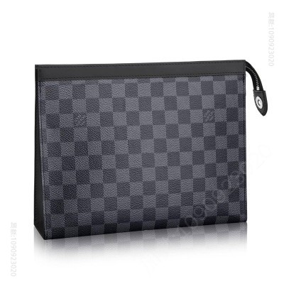 老花LV男包 LV POCHETTE VOYAGE 中号手袋 Damier Graphite黑格手包 LV手包 原单路易威登男包 高仿LV