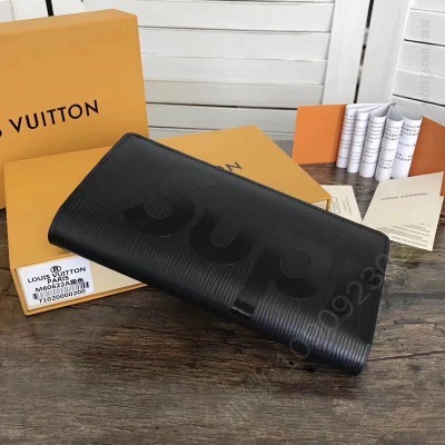 LV钱包 LV Supreme 联名系列限量版Brazza 钱夹 LV西装夹 LV钱包 黑色 原单路易威登钱夹 A货LV钱夹