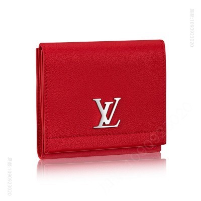 LV钱包 LV LockMe II 短款钱夹 LV钱包 LV女士全皮钱包 LV短款钱包 红色 原单路易威登钱夹 高仿LV女士钱包
