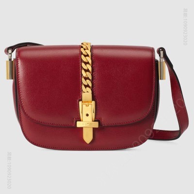 A货古驰 Gucci Sylvie 1969系列迷你肩背包 红色织纹皮革女包 高仿古奇