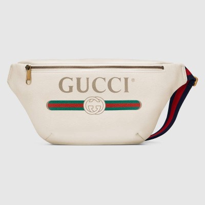 古驰男包 Gucci标识 复古印花 织纹皮革 腰包 白色 原单古驰包包