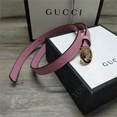 古驰皮带 Gucci 新款 进口原版小牛皮压花 女士腰带 双G扣头 双面可用 粉色金扣 原单古驰腰带 高仿古驰女士皮带 古驰女士腰带