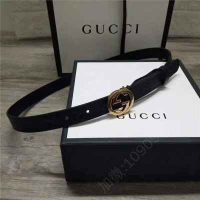 古驰皮带 Gucci 新款 进口原版小牛皮压花 女士腰带 双G扣头 双面可用 黑色金扣 原单古驰腰带 高仿古驰女士皮带 古驰女士腰带