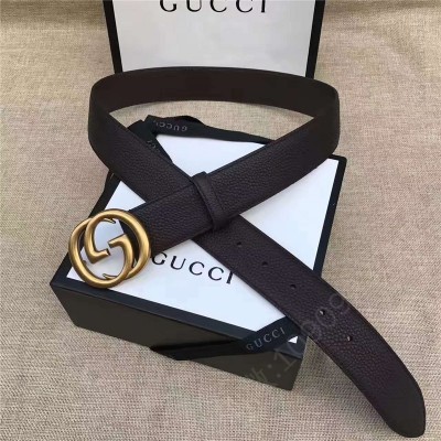 古驰皮带 GUCCI 古奇双G 原版牛皮荔枝纹 金属腰带扣 超凡品味 进口牛皮 棕色 原单古驰腰带 高仿古驰女士皮带 古驰女士腰带