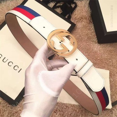 古驰皮带 Gucci 新款 双G带扣 Sylvie织布真皮腰带 情侣款 白色 原单古驰腰带 高仿古驰女士皮带 古驰女士腰带