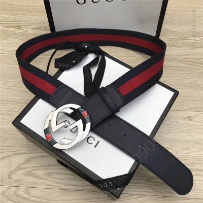古驰皮带 GUCCl NEW原单 彩色织带配进口牛皮 原单双G金属扣头 红配黑银扣 原单古驰腰带 高仿古驰女士皮带 古驰女士腰带