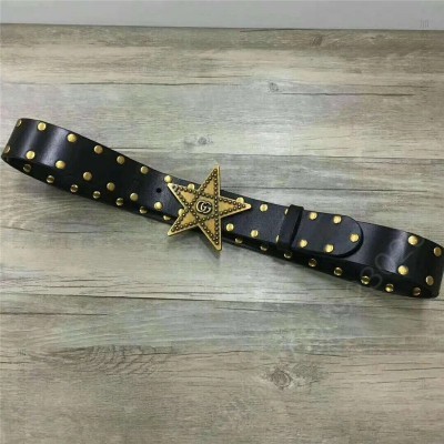 古驰皮带 GUCCI新款 复古五角星扣 进口牛皮 腰带 黑色 原单古驰腰带 高仿古驰女士皮带 古驰女士腰带