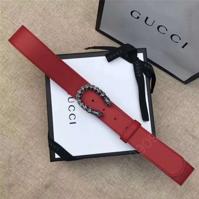 古驰皮带 GUCCI 古驰 2017畅销女款 双面进口平纹 头层牛皮 龙头花纹扣 红带白钻银扣 原单古驰腰带 高仿古驰女士皮带 古驰女士腰带