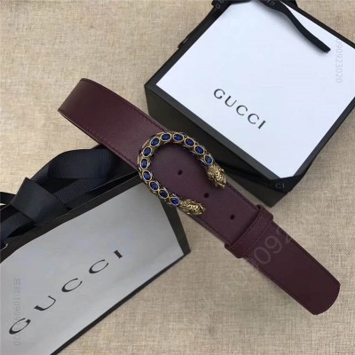 古驰皮带 GUCCI 古驰 2017畅销女款 双面进口平纹 头层牛皮 龙头花纹扣 啡带蓝钻金扣 原单古驰腰带 高仿古驰女士皮带 古驰女士腰带