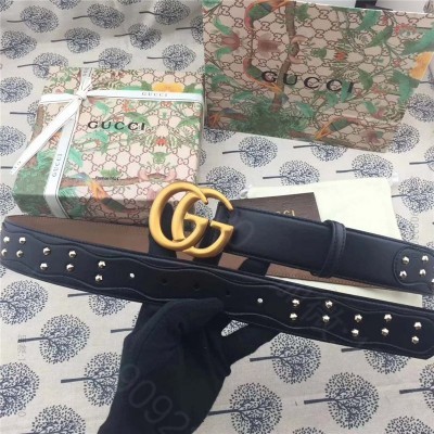 古驰皮带 Gucci 古驰 欧洲专柜新款 纯手工镶钉 原版古铜金属扣头 双G...