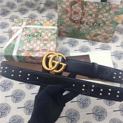 古驰皮带 Gucci 古驰 欧洲专柜新款 纯手工镶钉 原版古铜金属扣头 双G腰带 纯黑 原单古驰腰带 高仿古驰女士皮带 古驰女士腰带