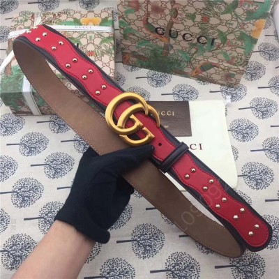 古驰皮带 Gucci 古驰 欧洲专柜新款 纯手工镶钉 原版古铜金属扣头 双G腰带 红配黑 原单古驰腰带 高仿古驰女士皮带 古驰女士腰带