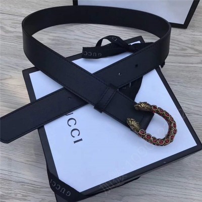 古驰皮带 GUCCI 古驰 2017畅销女款 双面进口平纹 头层牛皮 龙头花纹扣 黑带红钻金扣 原单古驰腰带 高仿古驰女士皮带 古驰女士腰带