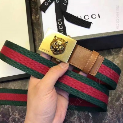 古驰皮带 Gucci 古驰 官网同步爆款 织带拼皮 男士腰带 虎头带扣 原单古驰腰带 高仿古驰女士皮带 古驰女士腰带